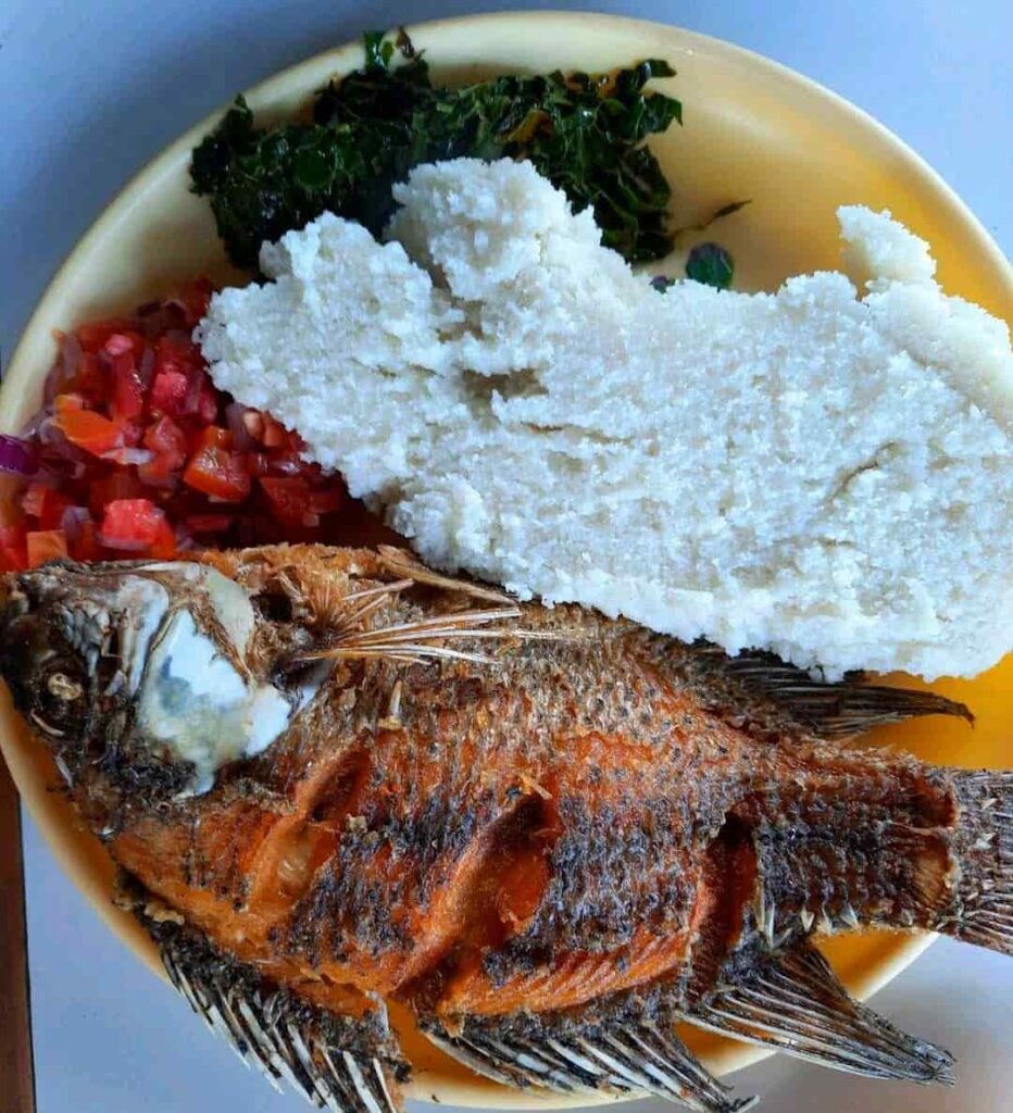 Fish and Ugali at Kamere Beach